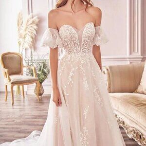 OFF WHITE/NUDE Sweetheart Neck Off Shoulder Wedding Dress ALA1014